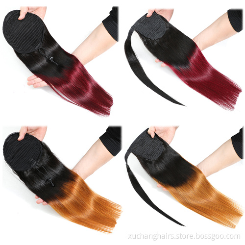 Wrap Around Ponytail Human Hair Straight Ponytail Hairpiece Ombre Color 1B30 Virgin Hair Ponytail Extension